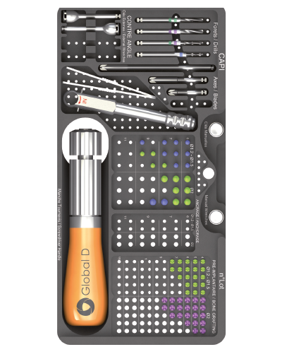 Vista dall’alto del kit preimplantare - Strumentario Graftek
