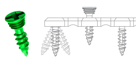 Carcitek self-locking screw and diagram showing the possible positions of a screw